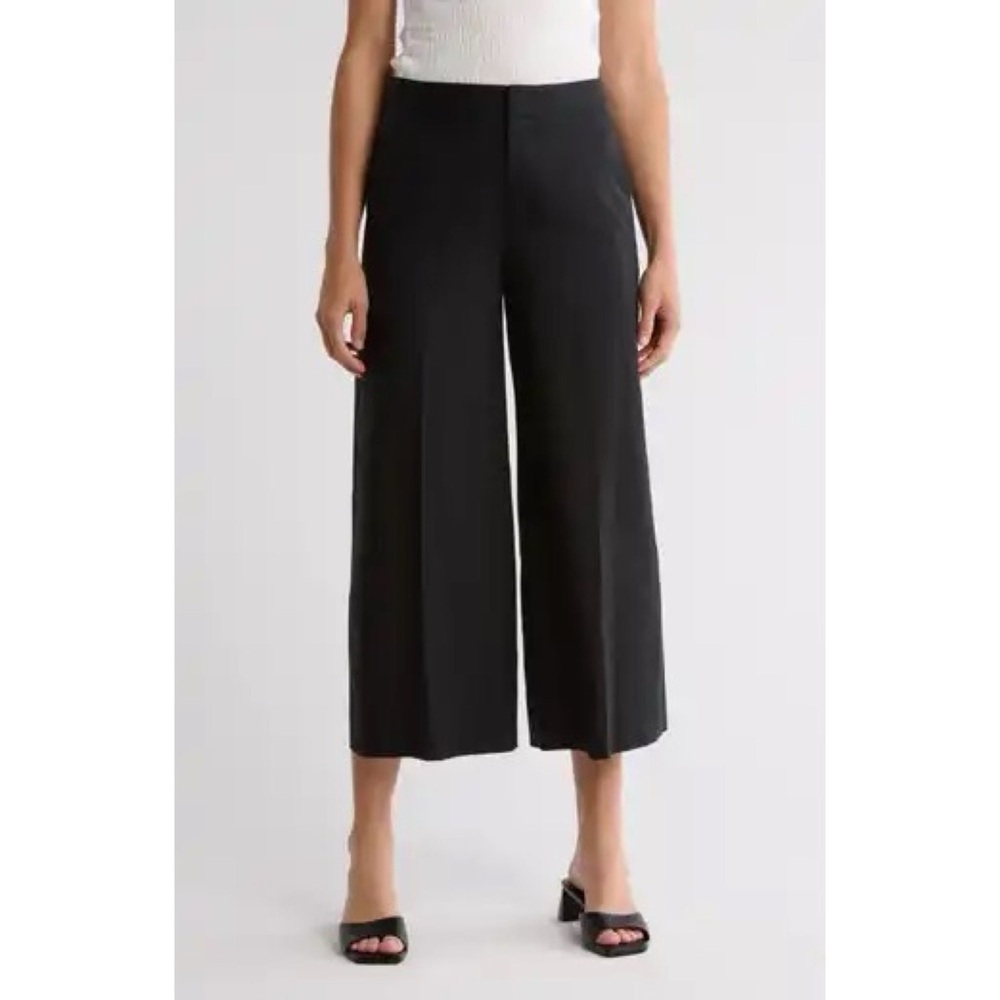 Kobi Halperin Linen Blend Wide Leg Crop Trouser Pants in Black
